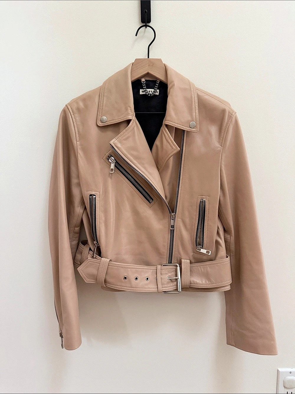 Whistles Adriana Soft Lamb Leather Biker Jacket in Pink